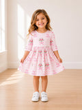 Big Sister Floral 3/4 Sleeve Pocket Twirl Dress