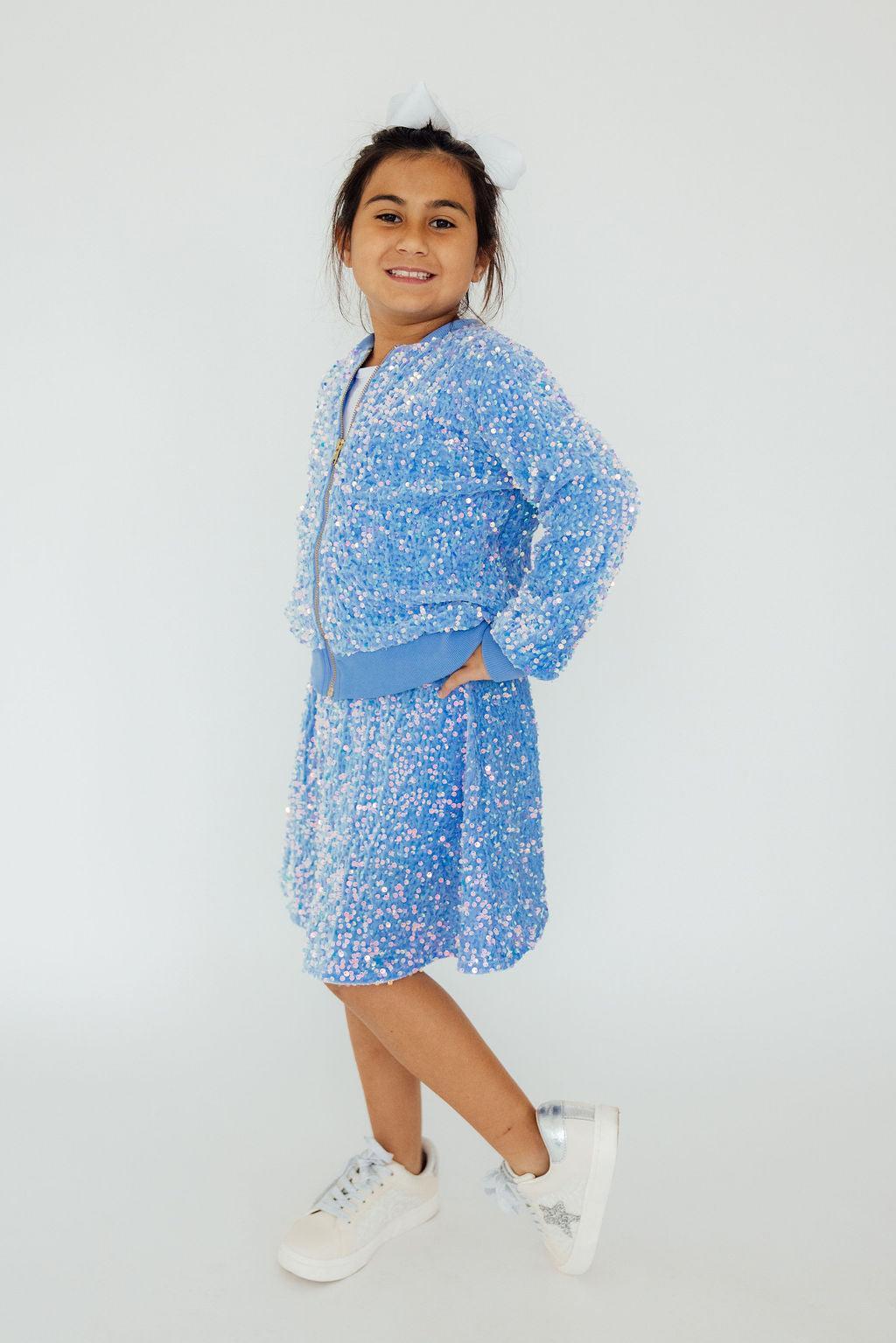 Light Blue Velvet Sequin Twirl Skort