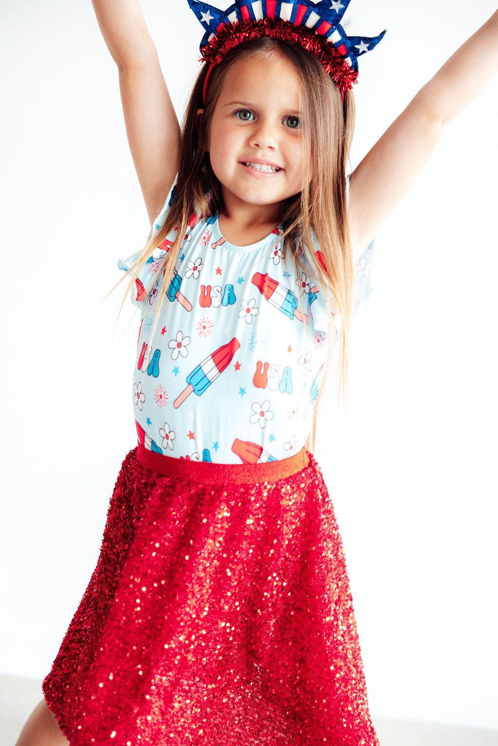 SALE Proudly Patriotic S/S Flutter Sleeve Leotard